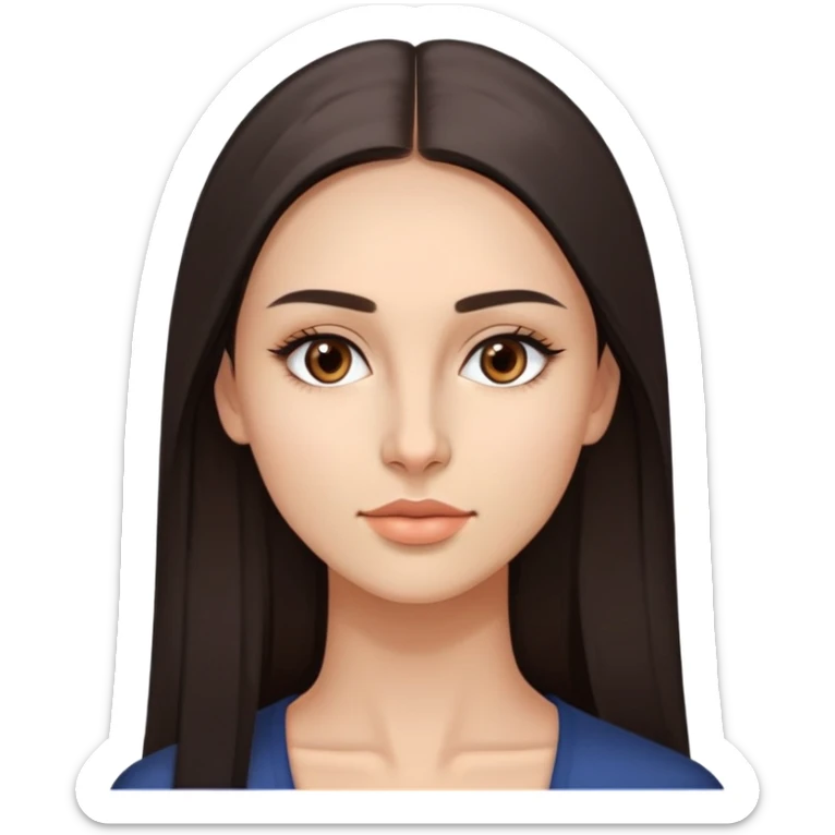 Médica mulher de 25 anos morena de olhos castanhos escuros, cabelo liso longo fino, altura 1,64 peso 79kg, branca, boca pequena mas bem desenhada e nariz pequeno, maças do rosto bem marcadas sticker