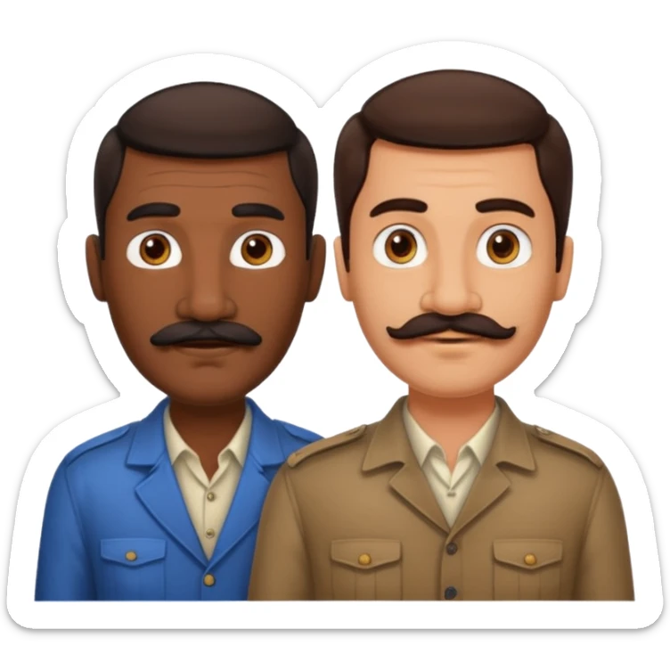 Gay couple. Tall dark indian man with mustache and shorter white man with dark brown hair. sticker