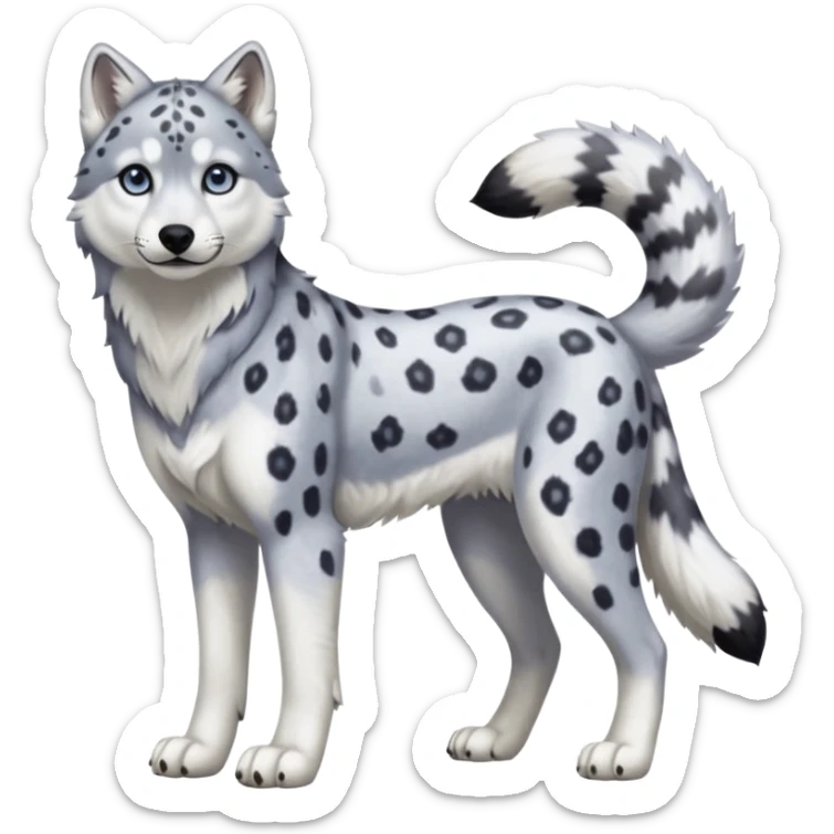 Realistic lanky natural feral beautiful pretty "Schnolf"-"TaniDaReal"-Husky-Snow-leopard-wolf-hybrid-fusion-animal-creature, full body sticker