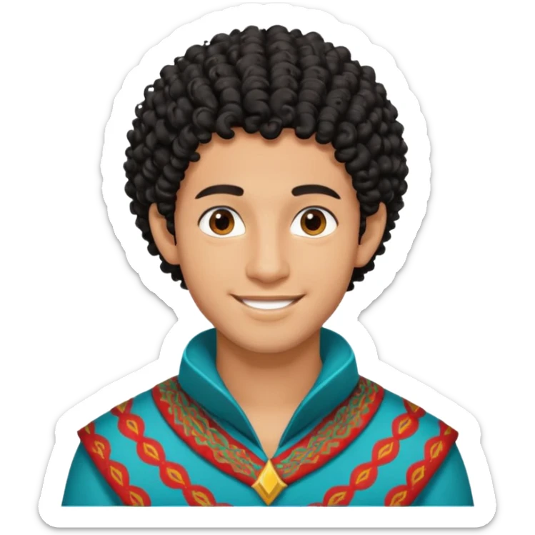 Young man with black curly hair cascade Haircut and light dark skin, moroccan / amazingh race sticker