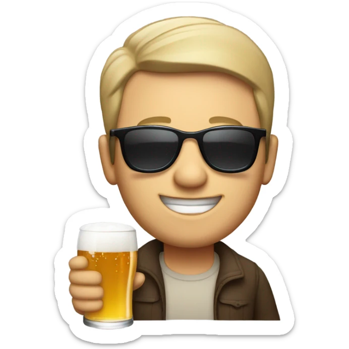 Fair skinned Man with sunglasses and a very large glass of beer Spanish beach sticker