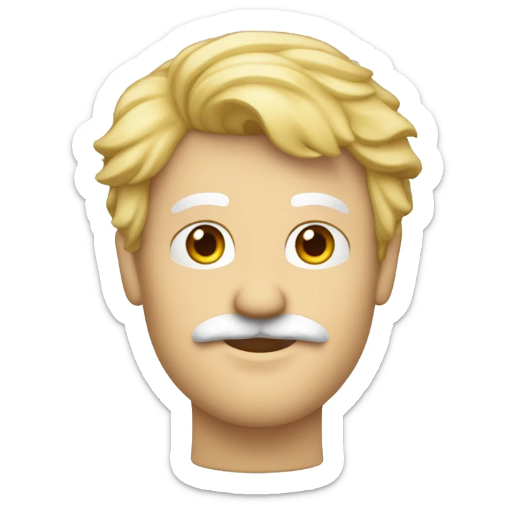 Un visage d’un homme blanc, cheveux couleur blond avec une moustache, coiffé en arrière  sticker