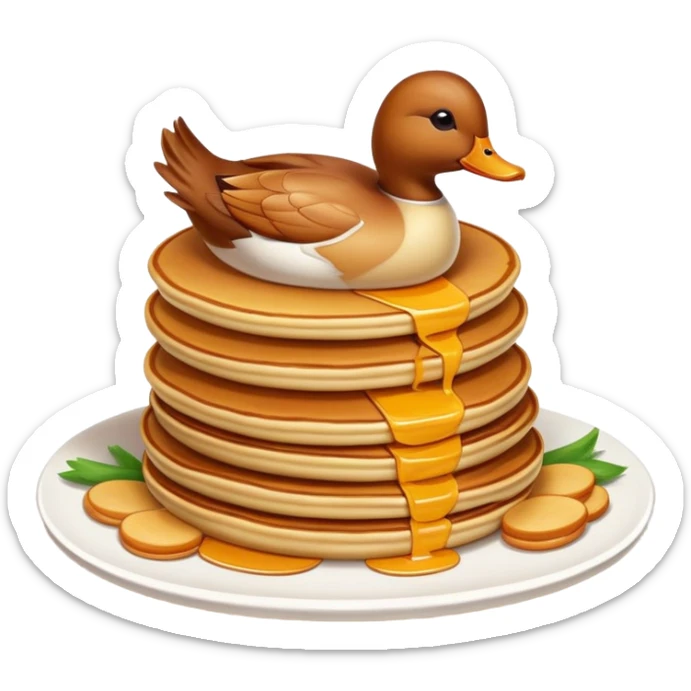 Beijing Peking Duck with crispy skin and pancakes, simplified emoji style with bold outlines and bright colors, cartoon style roasted duck sticker