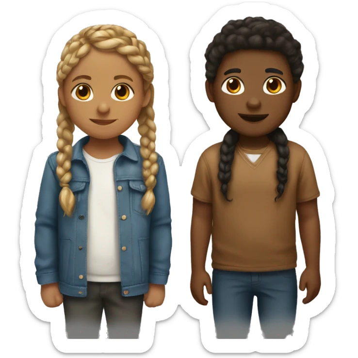 A black girl with braid and a white boy with brown hair kissing sticker