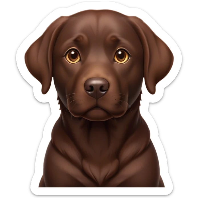 Cinematic Noble Chocolate Labrador Portrait Emoji, Poised and regal, with a robust, muscular build and a rich, glossy chocolate Fur, deep-set soulful brown eyes, Simplified yet sharp and sophisticated features, highly detailed, glowing with a soft, dignified glow, high shine, intelligent and gentle, stylized with an air of confidence, focused and attentive, soft glowing outline, capturing the essence of a watchful and loving companion, so majestic it feels as though it could bound out of the screen with effortless authority! sticker