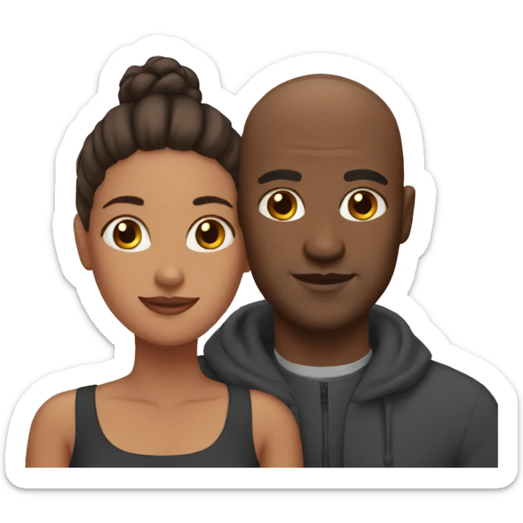 Bald black man with woman sticker