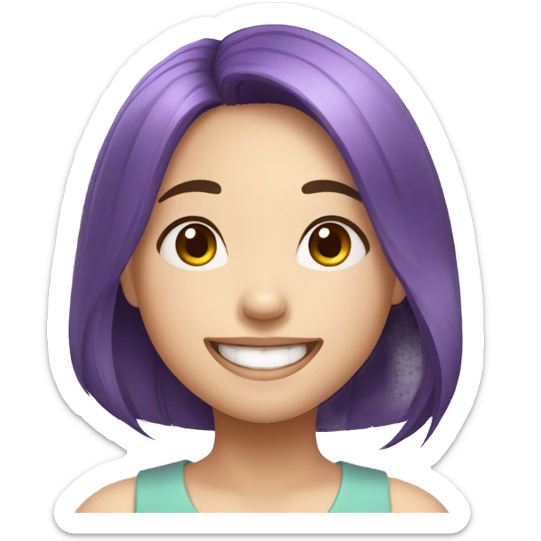 happy face vietnamese girl, beautiful smile, short purple hair sticker