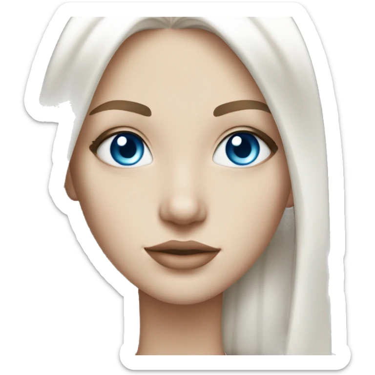 very white girl with very white straight hair, blue eyes, in cool look sticker