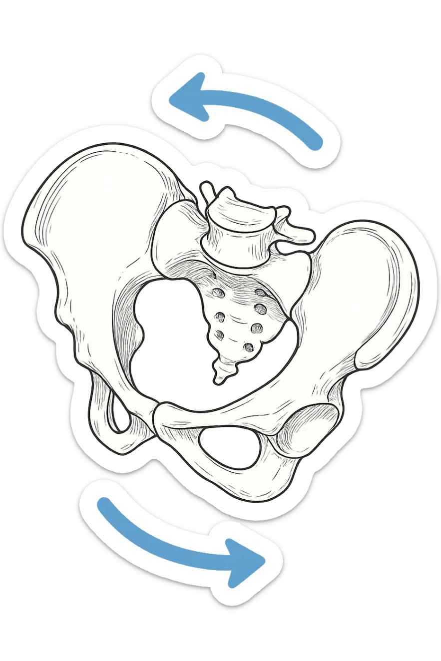 Bacino anatomico ruotato in senso orario con le frecce per far capire sticker