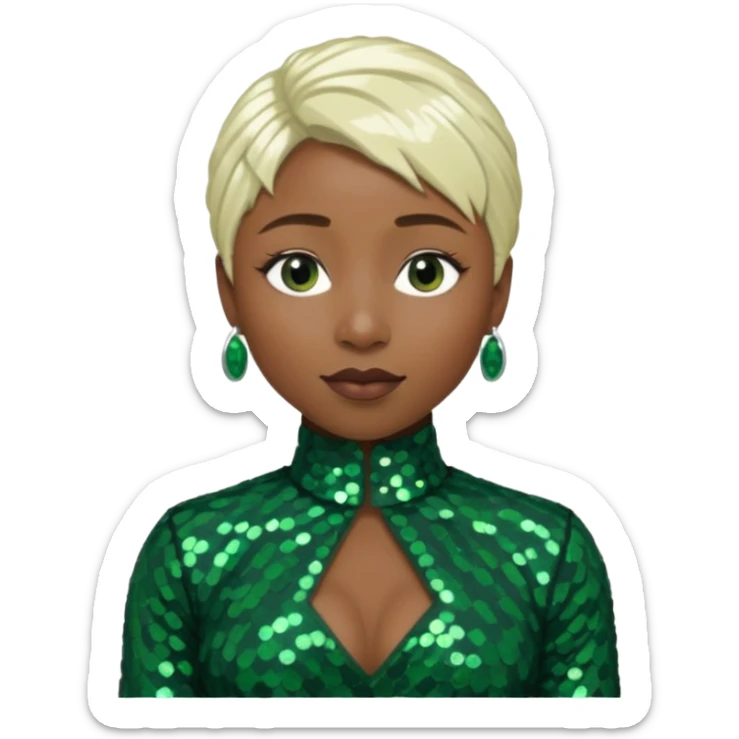 Cynthia Erivo with platinum blonde hair, dark green sequin outfit sticker