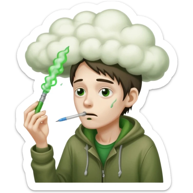 naked homeless crack addict with a heroin needle and a giant green fart cloud sticker