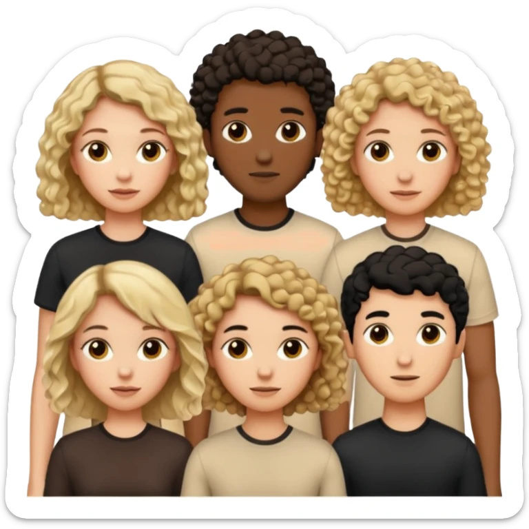 group of people  together ; men and women with brown, blonde, black hair- short hair, long hair and curly hairr wearing beige shirts aesthetic no collar, brown people, white people, black people sticker