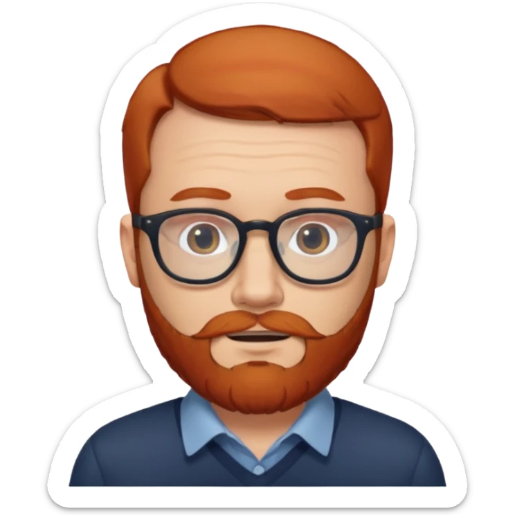 Un homme roux avec une calvitie et une barbe portant des lunettes sticker