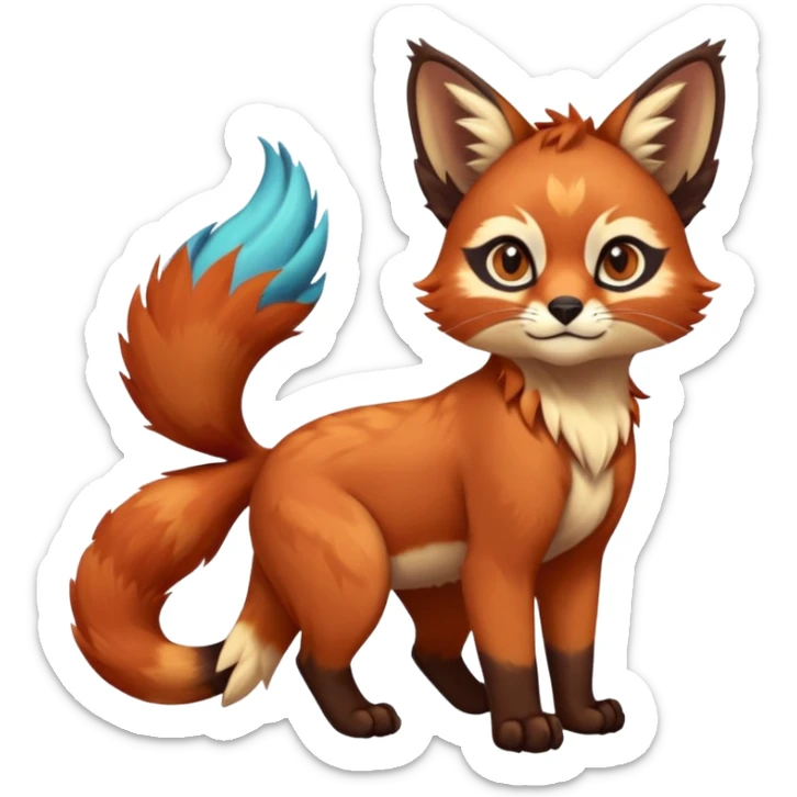 Colorful tropical blue exotic cute cool beautiful shiny beautiful fantasy-caracal-Gryphon-Cacomistle-Trico-Red-Panda-oncilla-animal-Fakémon-hybrid-fursona (full body) sticker