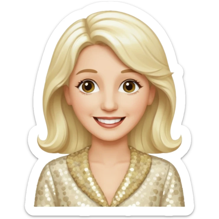 Patty Andrews from The Andrews Sisters with long platinum blonde hair, cream sequin outfit sticker
