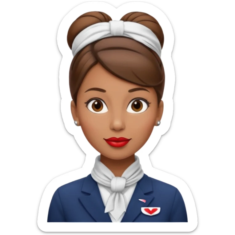  flight attendant, Light Brown skin, brown hair in a bun, neck scarf sticker