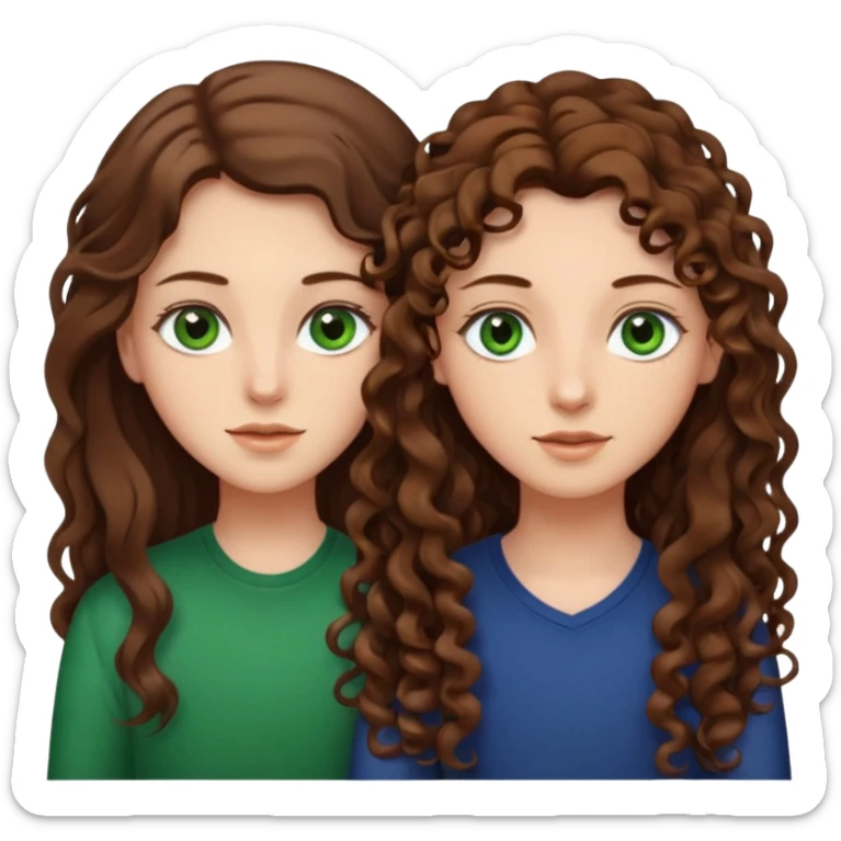 Two besties: 1: long straight brown hair, green eyes 2: long curly brown hair, brown eyes give them a judgy look sticker