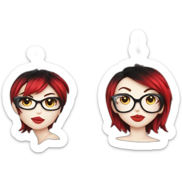 Punk female earrings glasses,red and black short hair, sticker