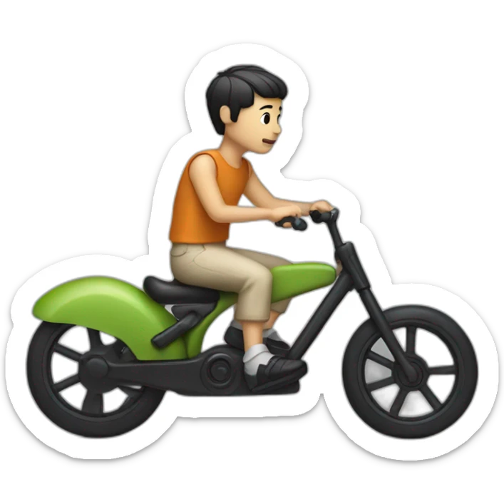 white skin men with short black hair riding a toy bike sticker