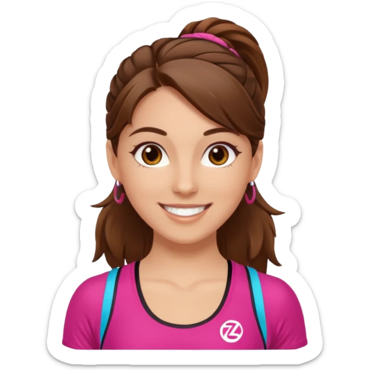 Make a zumba coach emoji, brown eyes, brown hair girl sticker