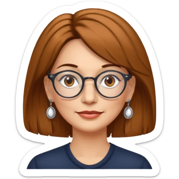 Women 50 years, brown eye and hair with glasses and rond earing sticker