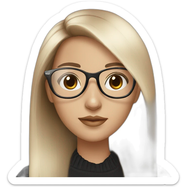 young white girl with rose gold glasses and black straight hair sticker