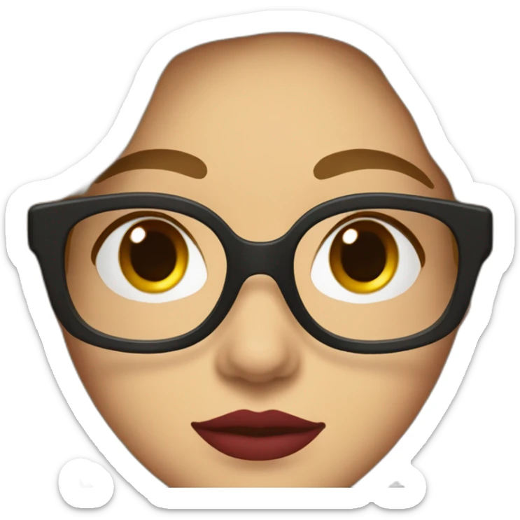 face of a 25 year old caucasic woman with short dark “the bob” hair, bright red lipstick, eyeliner, and square light brown glasses sticker
