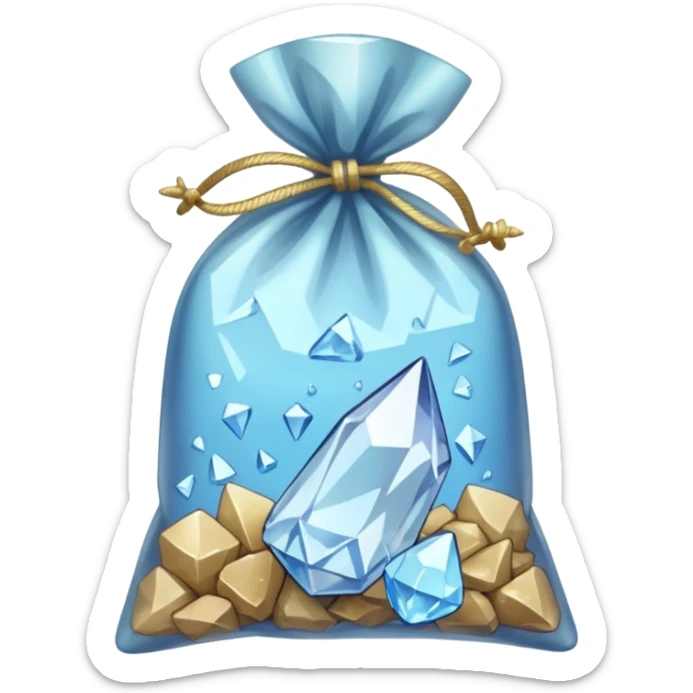 A transparent baggie tied at the top, containing only crushed shards of clear quartz  sticker