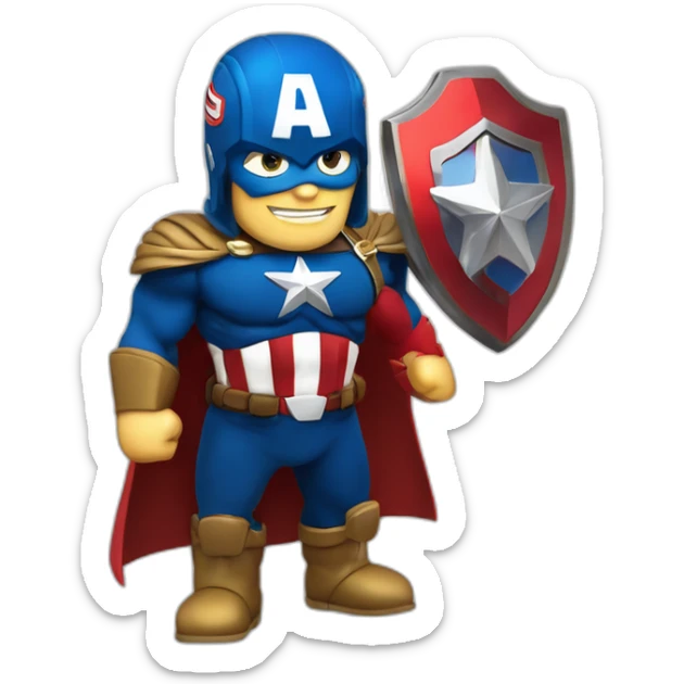 CAPITÁN AMÉRICA Saludando, en escudo el nombre MARCO multicolor y reflectivo, 3d sticker