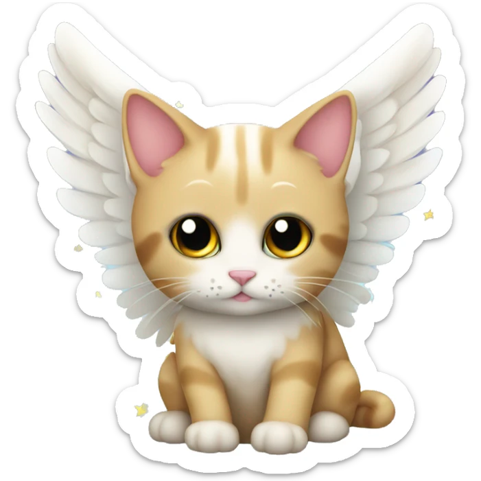 an angel cat with hearts as eyes and stars surrounding him  sticker