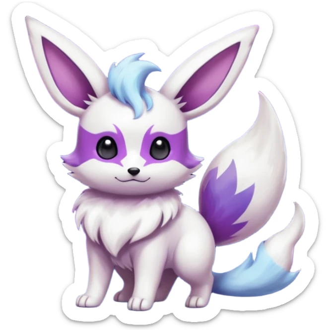 Shiny White with Violet and Indigo markings and nebula markings Eevee-Minccino-Zangoose-Pokémon-Fakémon-fusion-hybrid-creature sticker