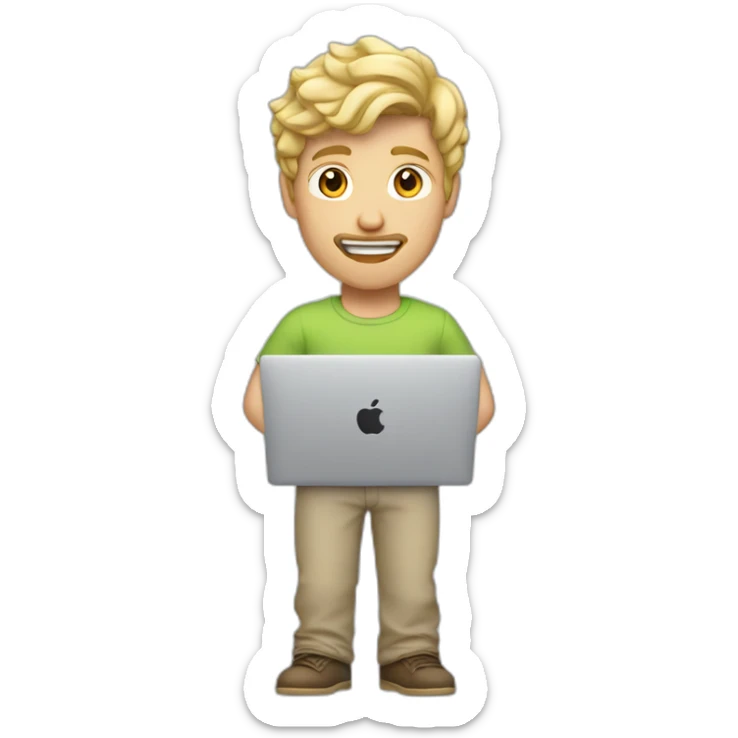 blonde male with macbook, slightly curly hair and medium facial hair and undercut haircut sticker