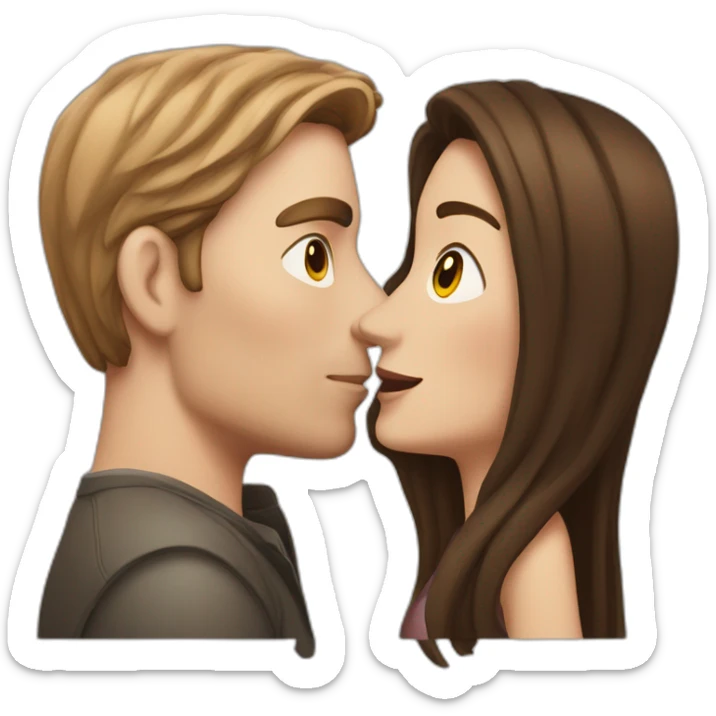 White Man with dark hair kissing white woman with long brown hair sticker