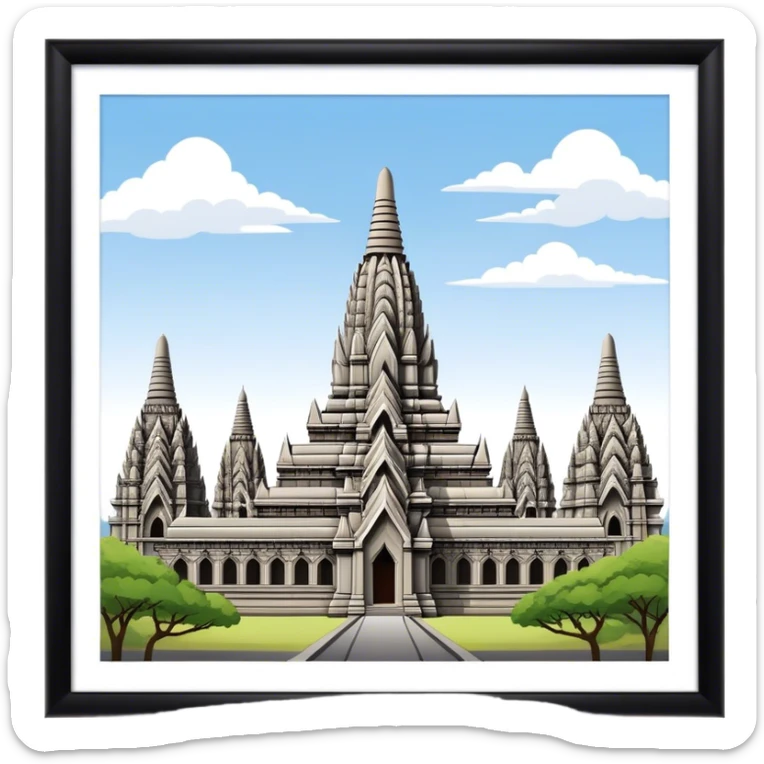 Prambanan Temple Landmark Emoji – Showcasing its towering Hindu temple spires with intricate carvings. sticker