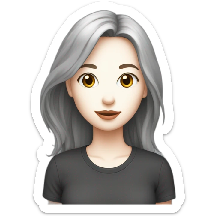 Une fille blanche au chexveux noir et long avec un t-shirt de chat sticker