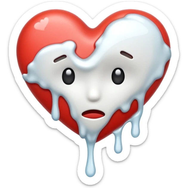 The broken heart emoji in white with sticky white liquid Ozzing out of it sticker