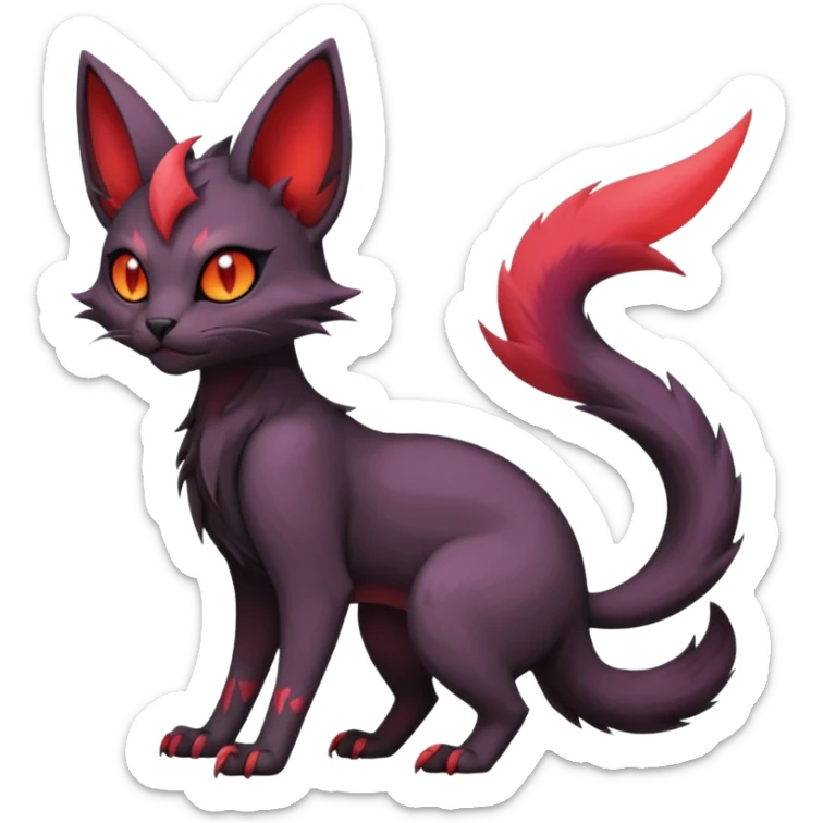 Black edgy cute Noivern-Noibat-Purloin-Torracat-Lykoi-Caracal-cat-Fakemon-fusion-hybrid-creature with an imp tail  sticker
