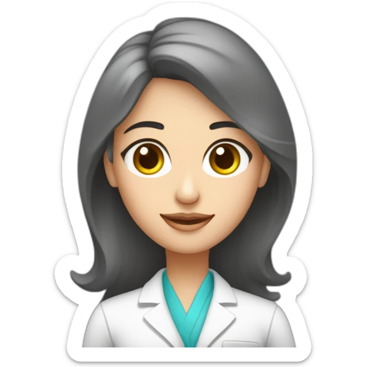 Crea un avatar de medio cuerpo de una nutricionista morena  con grandes ojos grises, rostro delgado, cabello largo, comienza por ahí y perfecciona el resultado. sticker