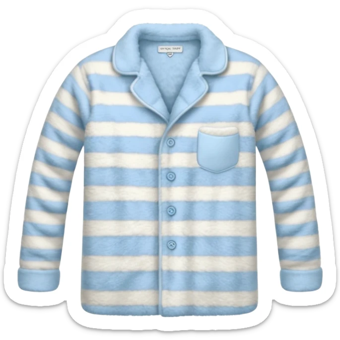 emoji of an isolated fluffy fleece pajama top with soft pastel vertical stripes, plush fuzzy texture, light grey and pastel blue tones, button-down long sleeves, neatly folded flat-lay, no person, no body, no mannequin, cozy warm winter mood, soft shading sticker