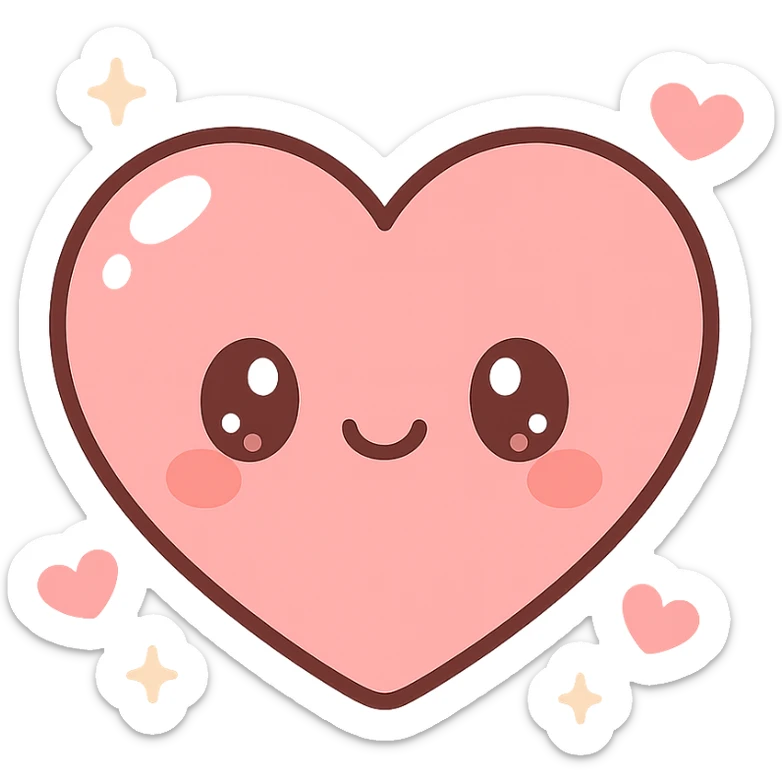 anime style heart, cute and expressive, glossy highlights, soft pink and red tones sticker