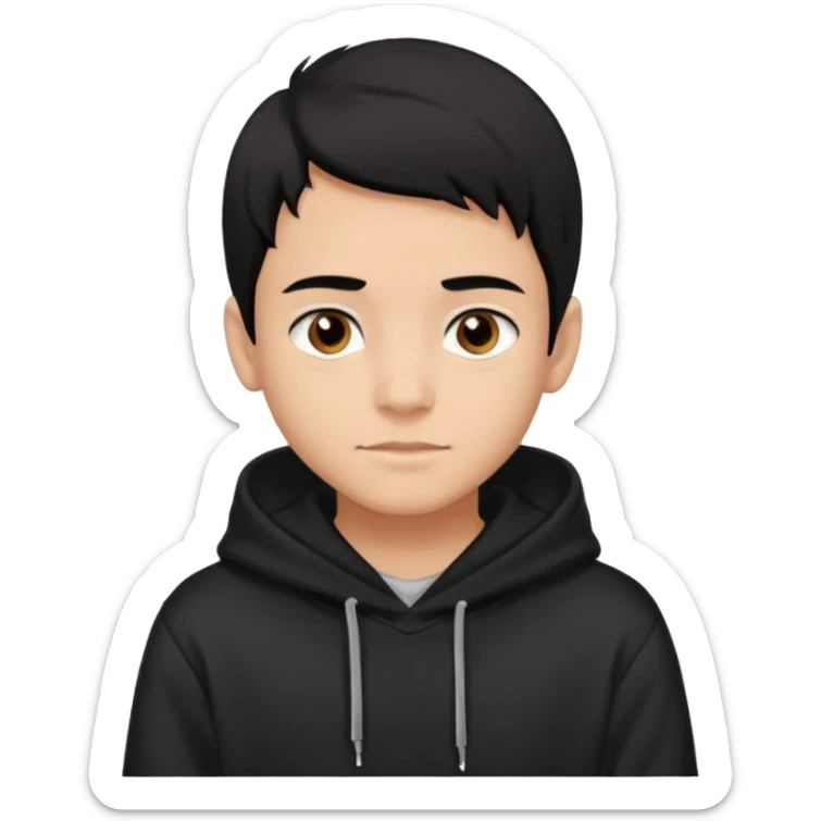 Chłopak ciemno brązowe oczy czarne włosy bluza czarna i taki bardziej żeby wyglądał na 18 latka i trochę usmiechniety sticker