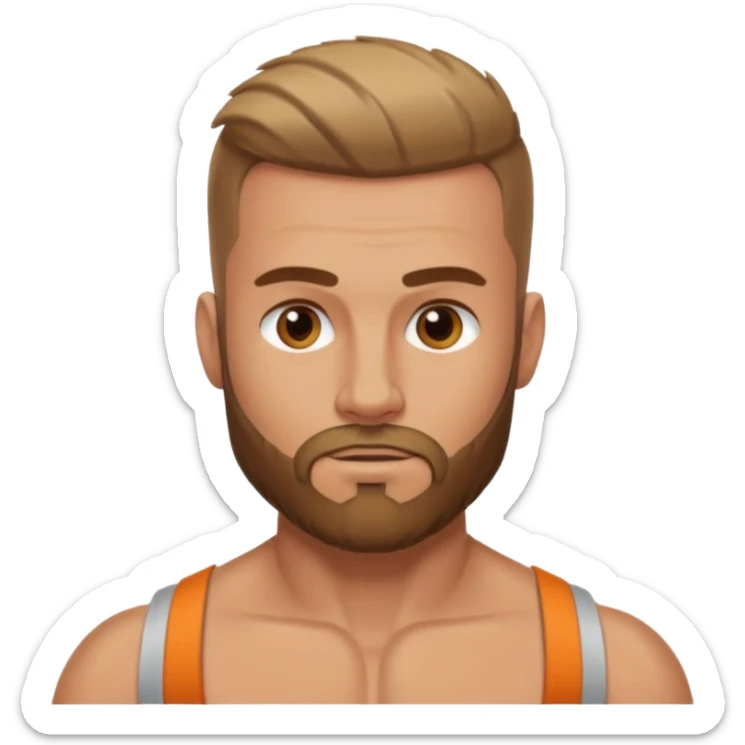 Muscular Caucasian male with tan skin, buzzed haircut, and a light brown beard. sticker