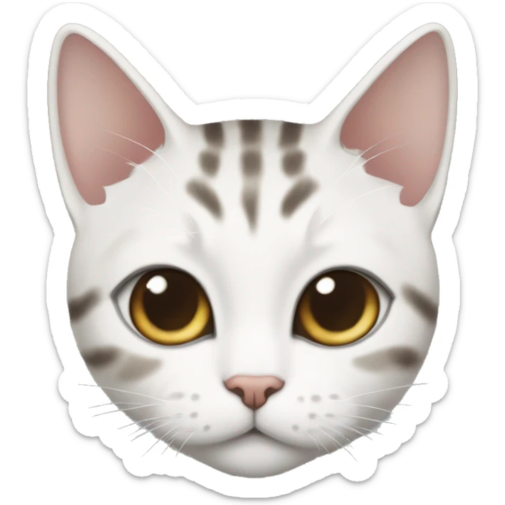 A Korean shorthair cat, a mackerel tabby, diamond-shaped white fur from the bridge of the nose to the mouth, white fur on the limbs and chest. sticker