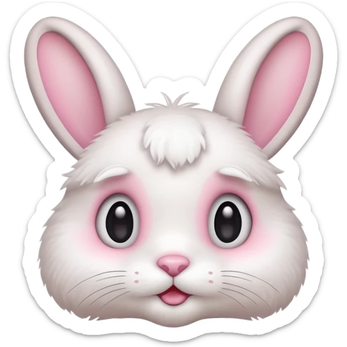 Cute emoji-style bunny with big round eyes, soft pastel colors, fluffy fur, small pink nose, simple clean design, centered, transparent background, 1:1 ratio. sticker