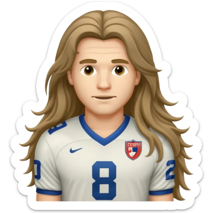 Long Haired Football Players, Footballer with flowing hair in jersey sticker