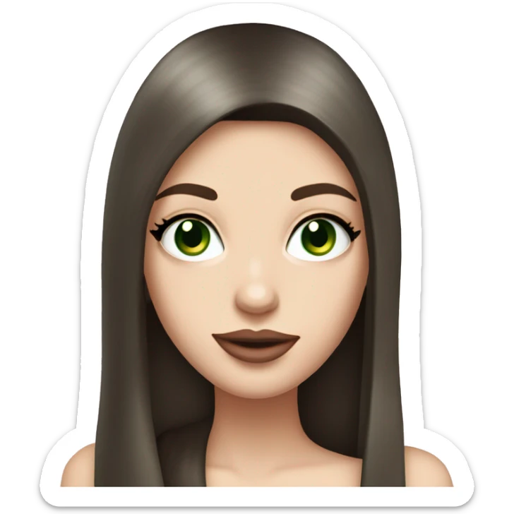 Brunette bombshell girl with long straight hair, pale skin, big pink lips and green eyes sticker