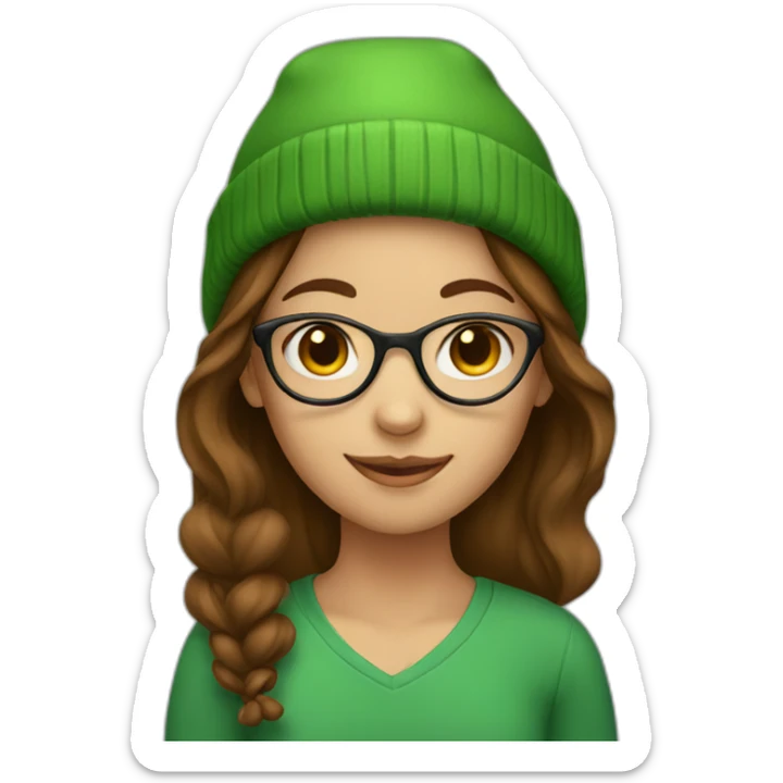 Girl with green hat brown hair and glasses sticker