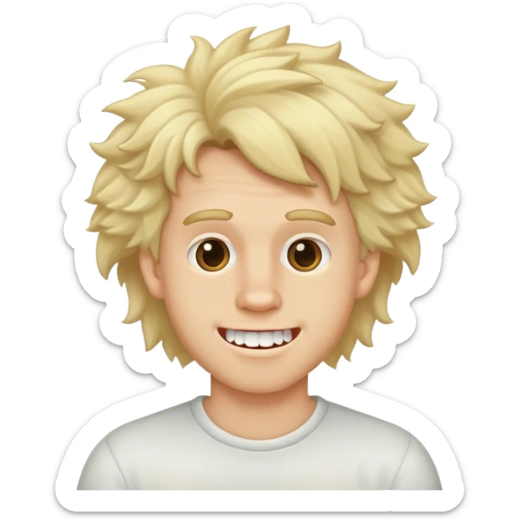 White boy with blonde hair, fluffy blonde hair with crooked teeth ￼ sticker