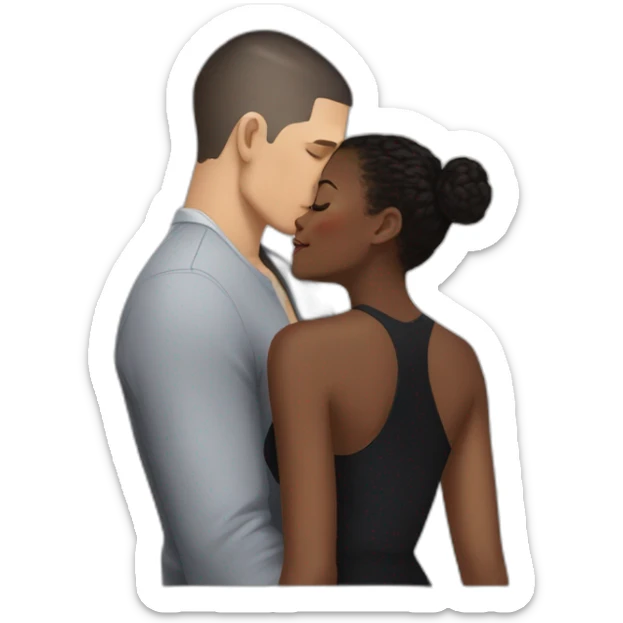 wentworth miller kisses a black girl brown eyes and short black hair in a bun sticker