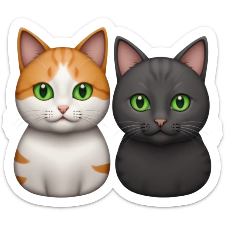 Can you make an emoji of two cats looking at each other, one black with brown eyes and the other gray with green eyes? sticker